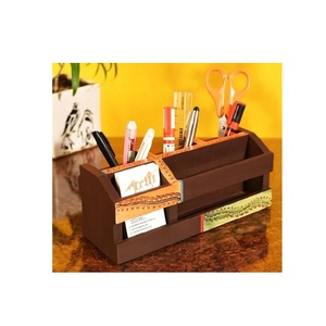 Organisateur de bureau moderne en bois mat, support à stylos, boîte de rangement multi-compartiments, support autoportant pour fournitures de bureau pour la maison et le bureau - Product Image 3