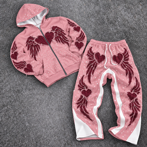 Conjuntos Deportivos con Apliques de Estrellas, Sudadera con Cremallera Estilo Comet Desgastado, Pantalones a Juego, Producción OEM, Servicio ODM, Diseños Personalizados, Moda Urbana - Product Image 3
