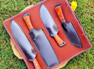 Steel Craft International Hand Forged 4-Piece Powder Coating Chef <b>Knife</b> <b>Set</b> 67-Layer Serrated Edge Blades Wooden Handles <b>Sharp</b> - Product Image 5