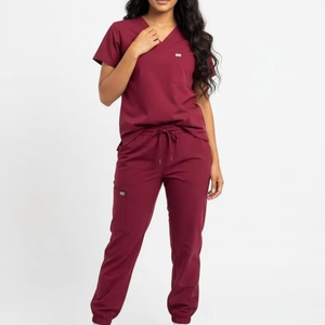 Conjunto de Blusa y Pantalones Médicos con Cuello en V Color Borgoña para Mujer, Uniforme Médico Profesional, Duradero, Transpirable, Traje de Enfermería para Hospital - Product Image 3