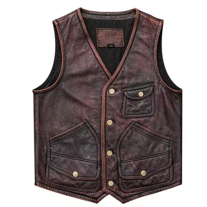MARGINAL SPORTS Chaleco de cuero grueso portátil para hombre, informal, con cuello en V, transpirable, con cierre de cremallera, bolsillos, ropa exterior cómoda - Product Image 1