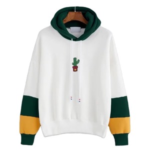 Sweat-shirt à capuche surdimensionné personnalisé pour femme, blanc menthe, avec broderie cactus et manches contrastantes en polaire - Product Image 3