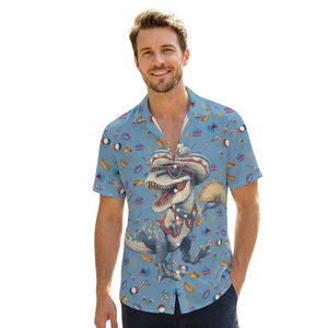 Chemise Hawaïenne Homme Imprimé Dinosaure Dessin Animé Manches Courtes Vacances d'Été Col Rabattu Respirant Polyester Popeline - Product Image 1