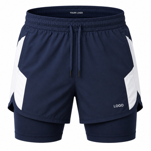 Double <b>Layer</b> Athletic Shorts for Men Breathable Mesh Panels and Zip Pocket Custom OEM Branding for Wholesale Sportswear Orders - Product Image 1