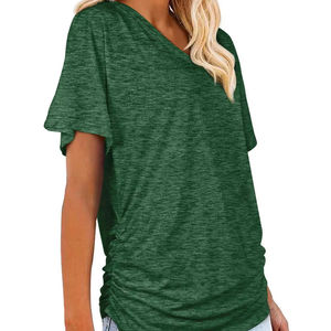 T-shirts pour femmes de haute qualité à col en V avec logo personnalisé, chemisiers et blouses unies grandes tailles, prix de gros, design unique - Product Image 1