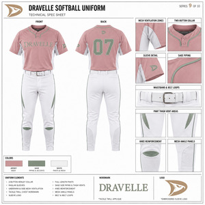 Custom Dusty Rose Softball Uniform Set Men’s Polyester <b>Mesh</b> Jersey and White <b>Pants</b> with Embroidery Logo - Product Image 5