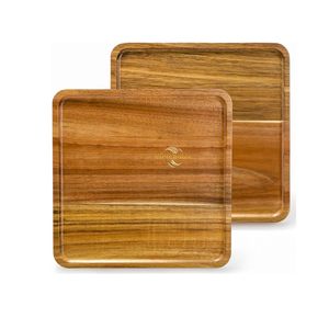 Plateau carré en bois artisanal, plateau de service en bois massif naturel pour la cuisine, la salle à manger - Product Image 2