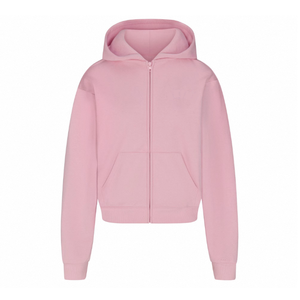 <b>Pink</b> Hooded Pullover Sweatshirt Regular Fit Unisex Casual Solid Color French Terry 100% Cotton Quick Dry Breathable Pocket - Product Image 1