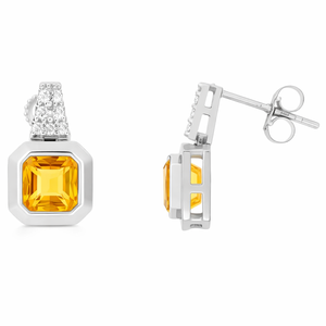 Citrine Square <b>Stud</b> 925 Sterling <b>Silver</b> Elegant Dainty Minimalist November Birthstone Earrings For Her - Product Image 1