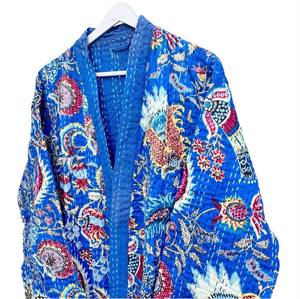 Robe indienne matelassée unisexe longue 100% coton, veste florale Kantha, doublure respirante et écologique, fermeture à ceinture, vêtements d'hiver et de plage - Product Image 2