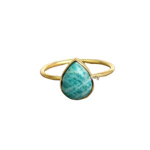 High Quality Natural Amazonite Solid 925 Sterling Silver Bezel Setting Pear Cabochon 18k <b>Gold</b> Plated Stacking <b>Vintage</b> <b>Ring</b> Women - Product Image 2