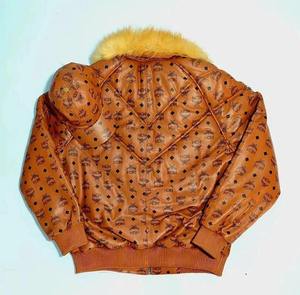 เสื้อแจ็คเก็ตหนังแท้กันน้ำบุขนสำหรับผู้ชาย แบรนด์ Cognac Monogram พร้อมปกขนสัตว์ ปิดด้วยซิป สไตล์หรูหราสำหรับฤดูหนาว - Product Image 2