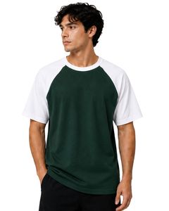 Manufacturer Customized Dark Forest Green And <b>White</b> Raglan T Shirt For Men Short Sleeve Crew Neck Cotton <b>Tee</b> Custom Casual - Product Image 1