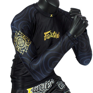 Fairtex Men's Combat Rash Guard - Black & Gold Spiral Design - High-Elasticity Training Top for Muay Thai and Grappling - Product Image 2