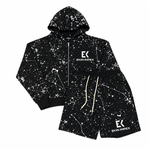 EKIN IMPEX Conjunto de Sudadera con Capucha y Pantalones Cortos con Estampado de Galaxia Estrellada para Hombre – Ropa Deportiva Informal con Diseño de Logotipo - Product Image 1