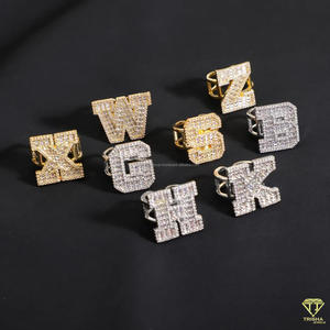 <b>Gold</b> Plated Letter <b>Cocktail</b> <b>Ring</b> With Baguette Crystal Pave Setting Hip Hop Style Unisex Jewelry - Product Image 4
