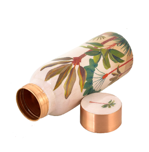 Bouteille d'eau en cuivre imprimée émail 1000 ml réutilisable écologique pour le yoga et le bureau motif floral - Product Image 4