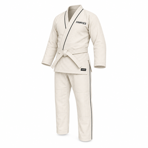 Kimono de Jiu-Jitsu Fawkes unisexe en coton, vêtements d'arts martiaux respirants et durables, blanc avec bordure noire, karaté - Product Image 1