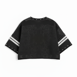 T-shirt personnalisé pour homme, avec motifs graphiques, en tissu épais, orné de strass, coupe courte, oversize, effet délavé, style streetwear vintage, coupe carrée et effet usé - Product Image 5