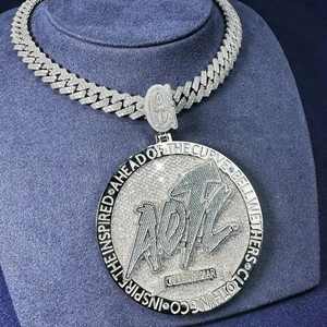 Collar con Colgante de Cadena de Eslabones con Diseño de Nombre y Letra Estilo Hip Hop, Chapado en Rodio, Plata 925, con Moissanita - Product Image 1