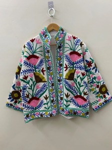 Veste en coton brodée florale bohème, col rabattu, manches longues, vêtements d'extérieur décontractés pour adultes, printemps - Product Image 3