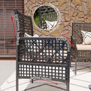 Set di Mobili da Giardino in 4 Pezzi, Sedie in Rattan PE con Tavolo in Vetro Temperato e Cuscini Morbidi - Product Image 3