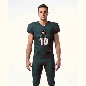 Ensemble d'uniformes de football américain pour hommes, vert foncé, col en V, manches courtes, style ajusté, évacuation de l'humidité, impression sublimée, numéro 10 - Product Image 1