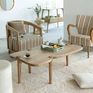 Mesa de centro Vandana Aston Terra de madera de mango con diseño de ondas - Product Image 1