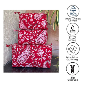 Jaipur Hand Block <b>Toiletry</b> Bag Set of 3 Sizes Multi Function Travel Organizer Small Medium Large Cosmetic Bags for Men Women - Product Image 2
