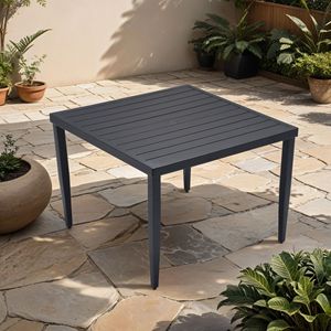Tavolo da Pranzo da Esterno in Alluminio Nero Ember 40"x40" con Piedi Affusolati e Foro per Ombrellone - Product Image 1