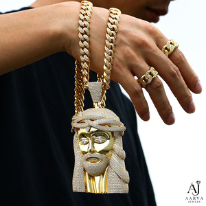 Collar con Colgante de Jesús Cristiano con Incrustaciones de Moissanita, Cadena de Latón Chapado en Oro Rosa, Joyería Hip Hop para Hombres y Mujeres - Product Image 3