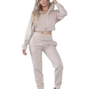 Conjunto de Dos Piezas Personalizado para Mujer, Color Sólido, hasta la Rodilla, Primavera-Verano, 100% Algodón, Transpirable, Ecológico, de Secado Rápido, Traje Deportivo de Lona - Product Image 3