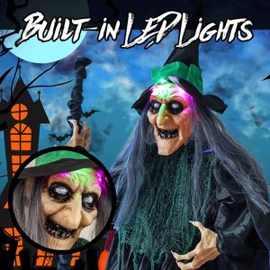 Strega Animatronica di Halloween su Scopa 7 Piedi con Luci LED - Product Image 6