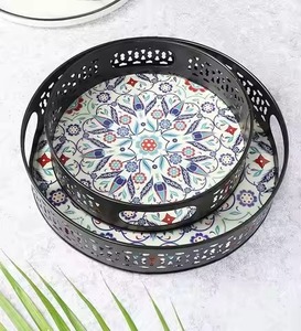 Pot décoratif en métal Pichwai avec plateau, ensemble de pots de rangement, art peint à la main, idéal pour un cadeau - Product Image 6