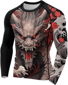 Men's Long Sleeve Rash Guard Compression Shirt Full Print Dragon Design Sublimation Quick Dry Polyester Spandex - Product Image 2