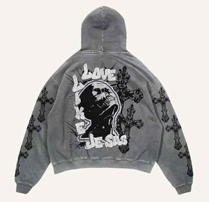 Sudadera con Capucha Estampada Fight For The Glory para Hombre, Estilo Urbano Oversize, Algodón Negro French Terry, Manga Regular, Ropa de Otoño - Product Image 2