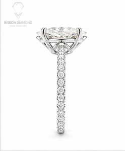 Elegant marquise solitaire ring in 18K white gold with prong set marquise diamond slim band pave round diamonds couture - Product Image 4