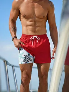 Short de bain pour homme, imprimé tortue de mer, taille à cordon, bleu marine, décontracté, pour la plage, les vacances, respirant, élastique - Product Image 4