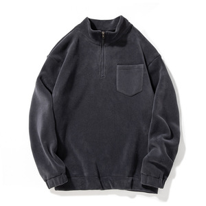 Sudadera Unisex de Forro Polar con Cierre de Cremallera, Color Negro Sólido, Cuello Redondo, Corte Holgado, Informal, para Invierno, Transpirable, con Bolsillos, Algodón 400g - Product Image 6