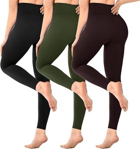 Leggings noirs taille haute pour femmes, coupe ajustée, tricotés en coton et élasthanne, couleur unie, respirants, longueur intégrale, pour l'hiver et le quotidien - Product Image 1