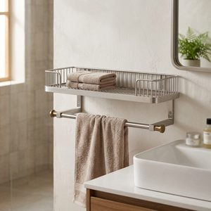 Handmade SS202 45 cm Brushed Steel Bath <b>Shelf</b> with Towel <b>Bar</b> Set Chevron Deck Towel <b>Bar</b> <b>Shelf</b> for Home Decor Hotels Weddings - Product Image 2