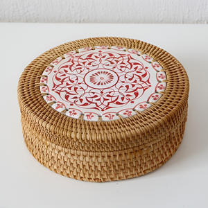 Boîtes de rangement en rotin tressé à la main, paniers à couvercle pour présentation alimentaire, excellent rapport qualité-prix - Product Image 2