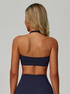 Ladies High Neck Halter Sport Brassiere Smooth <b>Compression</b> Running Vest Strapless Look Back Athletic Crop <b>Top</b> Pads - Product Image 6