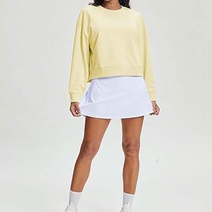 Sudaderas Cortas para Mujer, de Algodón, Manga Larga, Cuello Redondo, Suéter Holgado, Informal, Cómodo y Acogedor - Product Image 4