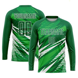 Ensemble Maillot et Short de Football Personnalisé avec Nom et Numéro d'Équipe, Rayures Dynamiques Vertes et Blanches, Tenue d'Entraînement de Football Sublimée - Product Image 2