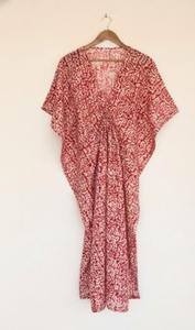 Vestido Kaftán Maxi Tradicional de Algodón con Estampado Tie Dye y Cuello en V para Mujer, Nuevo, Holgado, con Cintura Ajustable, Estilo Playa, Informal - Product Image 6