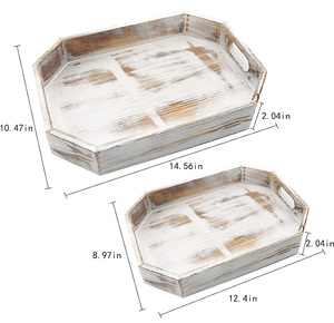 Plateau de service en bois de pin fait à la main blanc rustique lot de 2 plateaux de service en bois durable avec poignées pour table à manger - Product Image 2