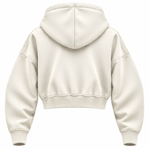 Hoodie d'hiver surdimensionné à épaules tombantes, coupe courte, personnalisé, en coton molletonné 100%, couleur blanc cassé premium, design personnalisé pour femme. - Product Image 2