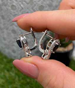 Boucles d'oreilles en saphir bleu naturel, argent sterling 925, faites à la main, certifiées IGI, luxe, cadeau pour femme, mariage, fête, vente en gros - Product Image 2