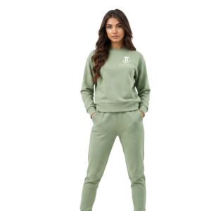 Ensemble de survêtement deux pièces pour femme, vert sauge, hiver, sweat-shirt à col rond et pantalon de jogging, vêtements de sport décontractés, 100% polyester - Product Image 1